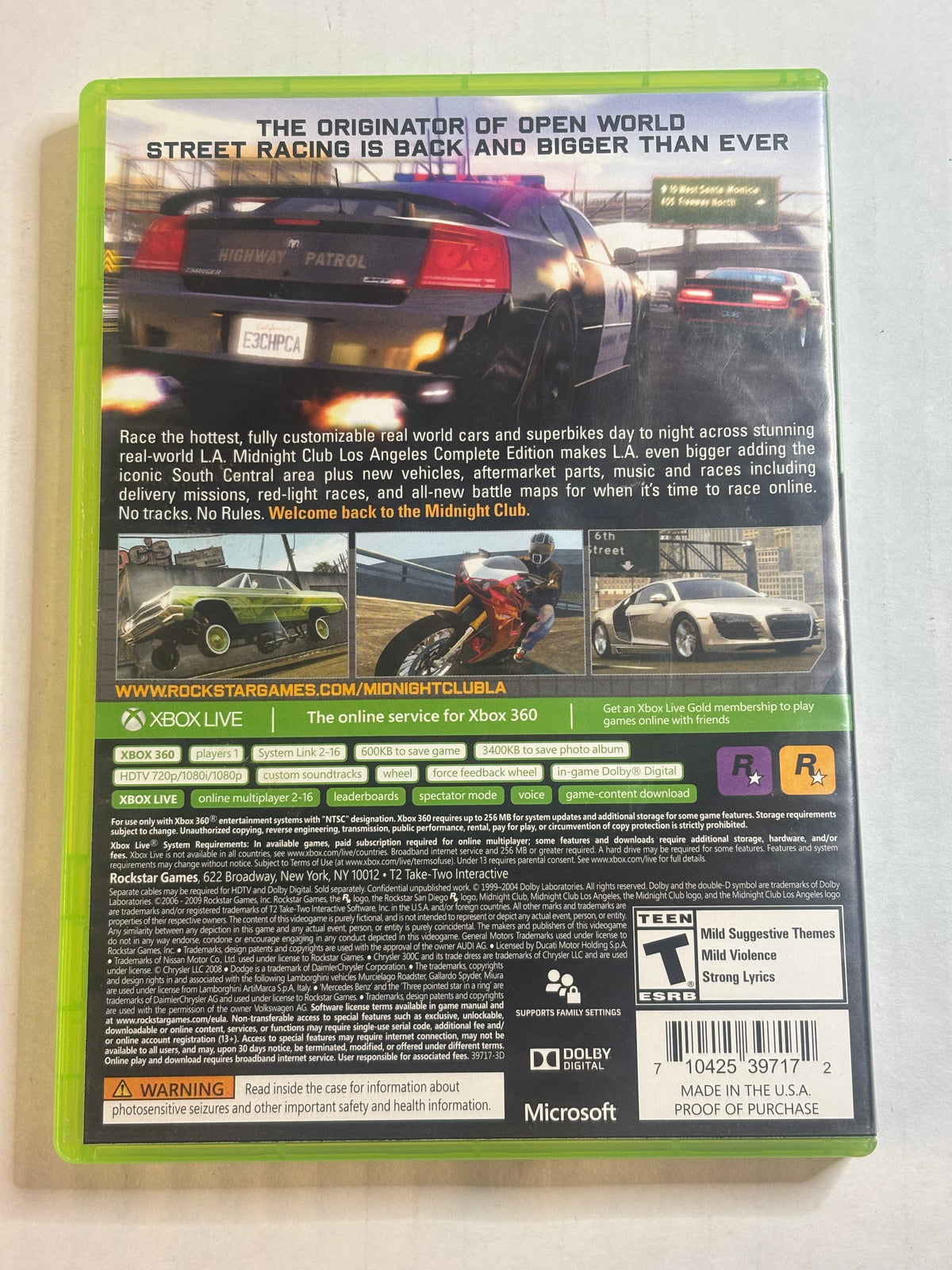 Midnight club Los Angeles complete edition (Xbox 360) (Tested/Working)