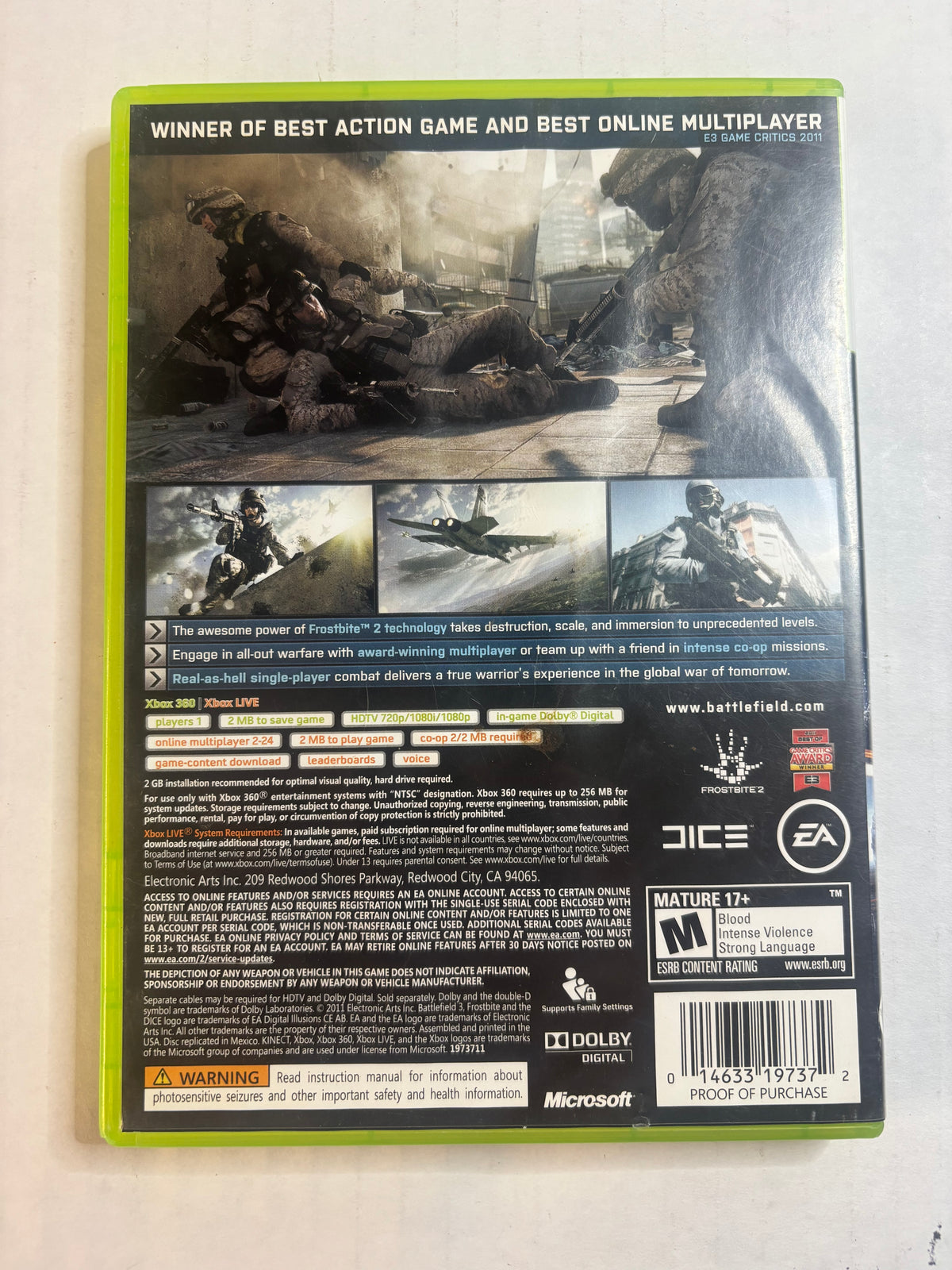 Battlefield 3 (Xbox 360) (No Manual) (Tested/Working)