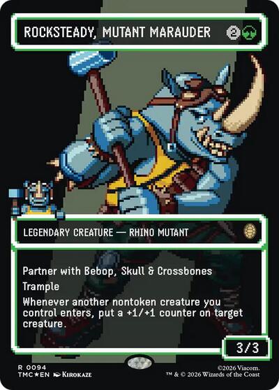 Rocksteady, Mutant Marauder (Borderless) (Surge Foil) (Commander: Teenage Mutant Ninja Turtles) Light Play Foil