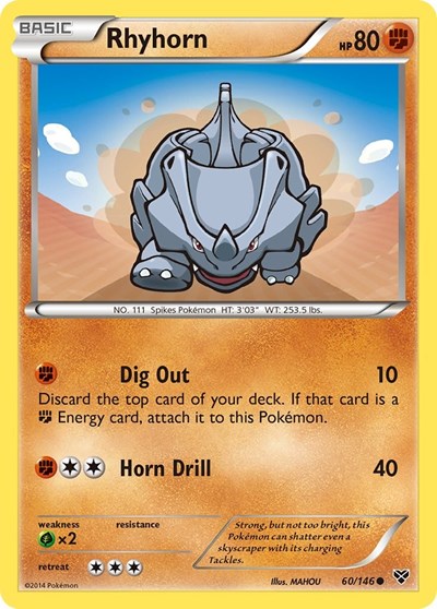 Rhyhorn (XY Base Set) Medium Play Reverse Holofoil