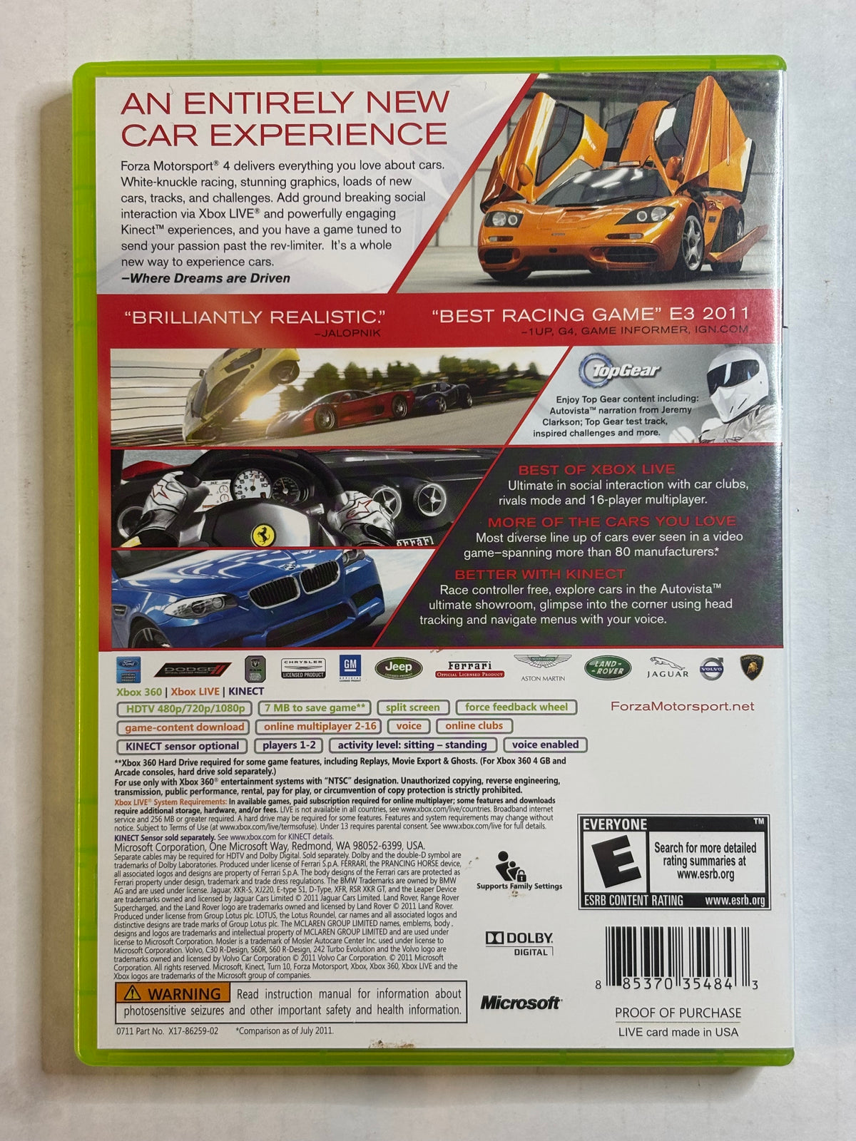 Forza Motorsport 4 (Xbox 360) (Complete In Box) (Tested/Working)
