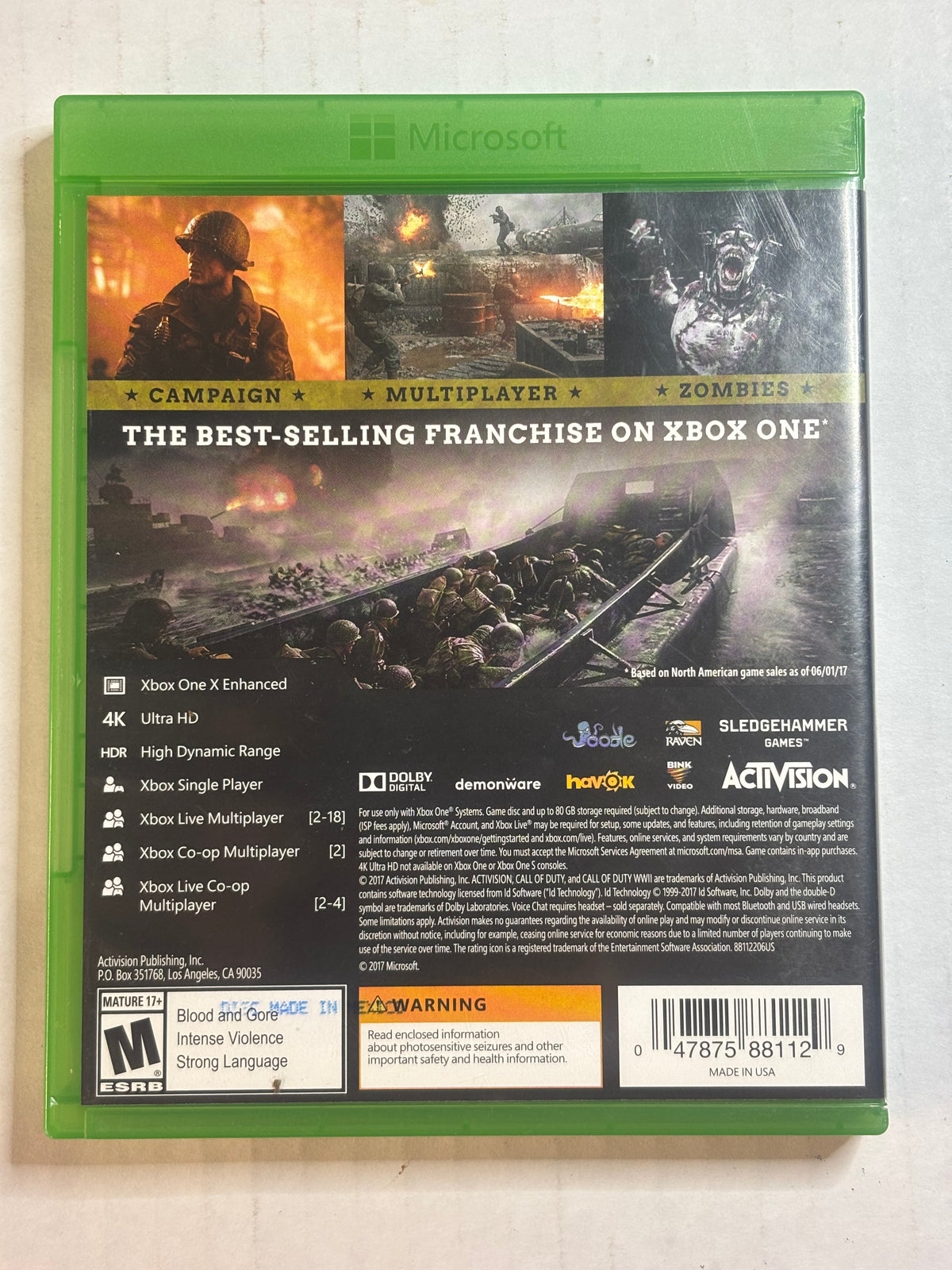 Call Of Duty WWII (Xbox Series XS/Xbox one) (Complete In Box) (Tested And Working)