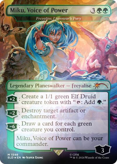 Miku, Voice of Power - Freyalise, Llanowar's Fury (Rainbow Foil) (Secret Lair) Light Play Foil