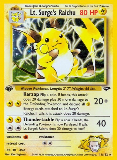 Lt. Surge's Raichu (Gym Challenge) Heavy Play Holofoil Unlimited