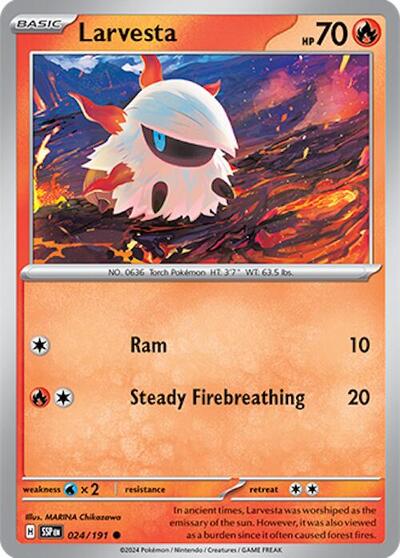 Larvesta - 024 (SV08: Surging Sparks) Light Play Reverse Holofoil