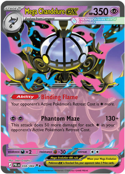 Mega Chandelure ex - 038 (ME05: Pitch Black) Light Play Holofoil