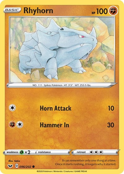 Rhyhorn (096) (SWSH01: Sword & Shield Base Set) Light Play
