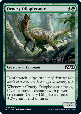 Ornery Dilophosaur (Magic 2021 Core Set) Light Play Foil