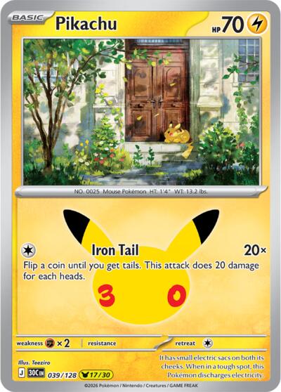 Pikachu - 039 (ME: 30th Celebration) Light Play Holofoil