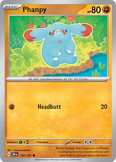 Phanpy - 102 (SV08: Surging Sparks) Light Play Reverse Holofoil
