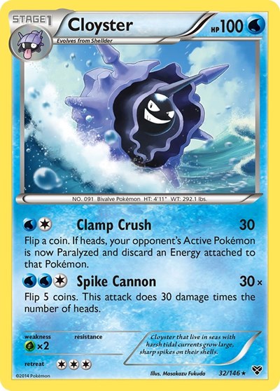Cloyster (XY Base Set) Damaged / Poor Reverse Holofoil