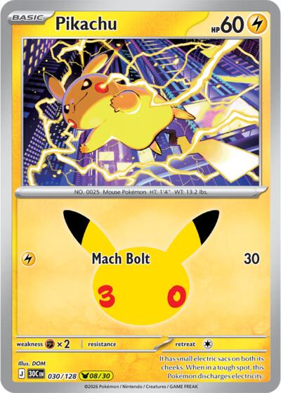 Pikachu - 030 (ME: 30th Celebration) Light Play Holofoil