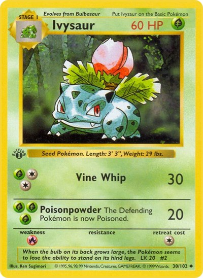 Ivysaur (Base Set (Shadowless)) Near Mint 1st Edition
