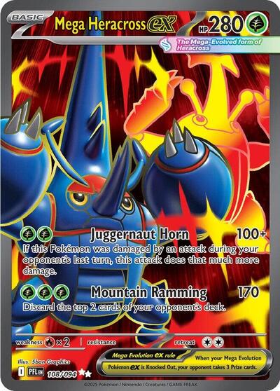 Mega Heracross ex - 108 (ME02: Phantasmal Flames) Light Play Holofoil