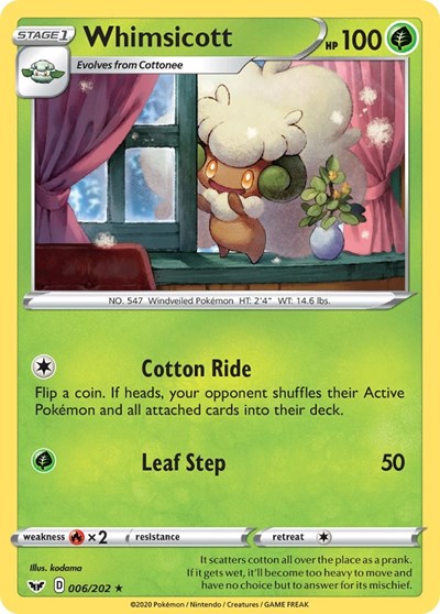 Whimsicott (SWSH01: Sword & Shield Base Set) Light Play Reverse Holofoil