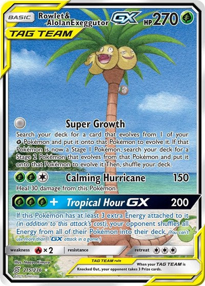 Rowlet & Alolan Exeggutor GX (Alternate Full Art) (SM - Unified Minds) Light Play Holofoil Japanese