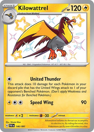 Kilowattrel - 146 (SV: Paldean Fates) Light Play Holofoil