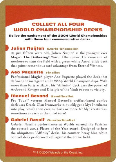 2004 World Championship Advertisement Card (World Championship Decks) Light Play