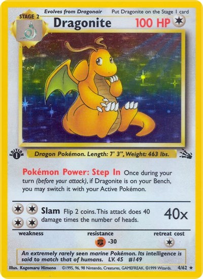 Dragonite (4) (Fossil) Heavy Play Holofoil Unlimited