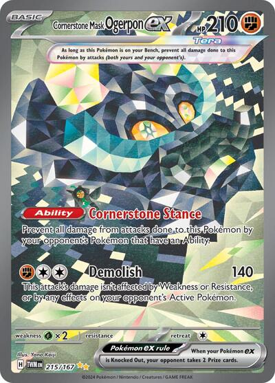 Cornerstone Mask Ogerpon ex - 215 (SV06: Twilight Masquerade) Near Mint Holofoil