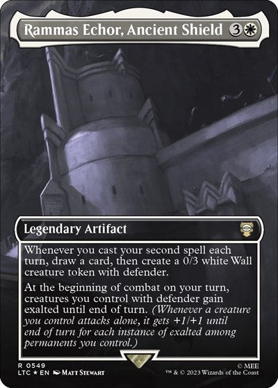 Rammas Echor, Ancient Shield (Borderless) (Surge Foil) (Commander: The Lord of the Rings: Tales of Middle-earth) Light Play Foil