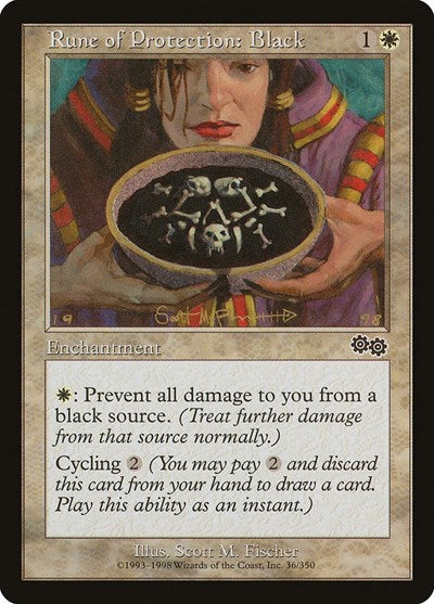 Rune of Protection: Black (Urza's Saga) Light Play