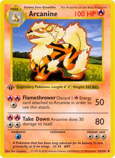 Arcanine (Base Set (Shadowless)) Near Mint 1st Edition