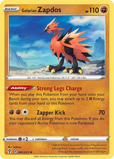 Galarian Zapdos (SWSH07: Evolving Skies) Light Play Holofoil