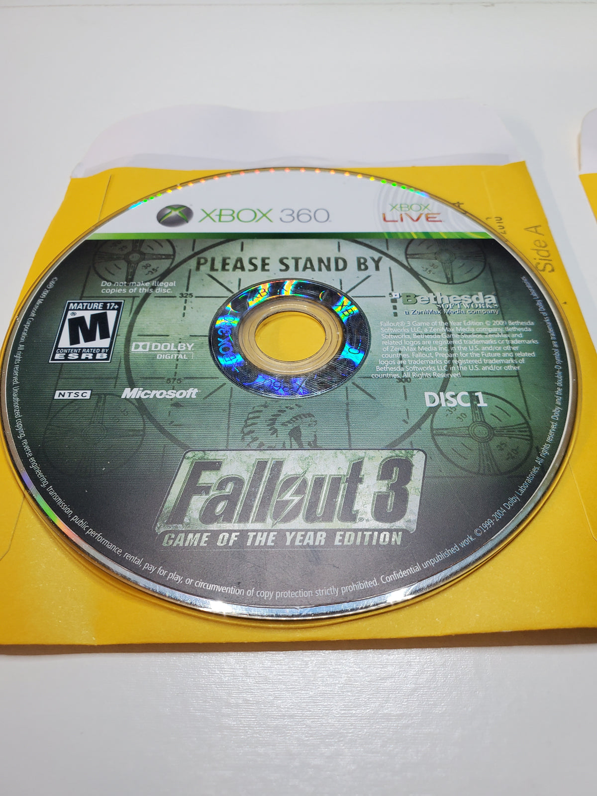 Fallout 3 *Game Of The Year Edition* (XBOX 360) (CASE MISSING MIDDLE DISC INSERT, NO MANUAL)