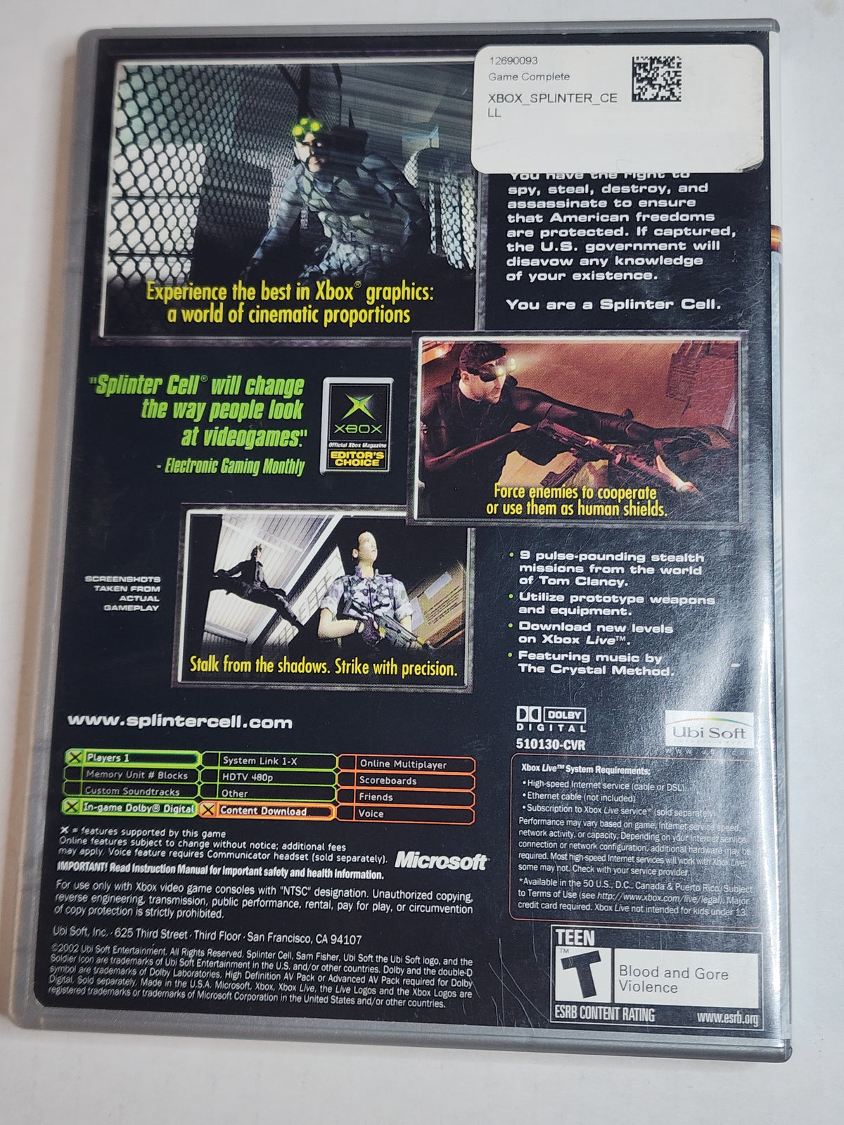 Splinter Cell Platinum Hits (Xbox) (Complete In Box)