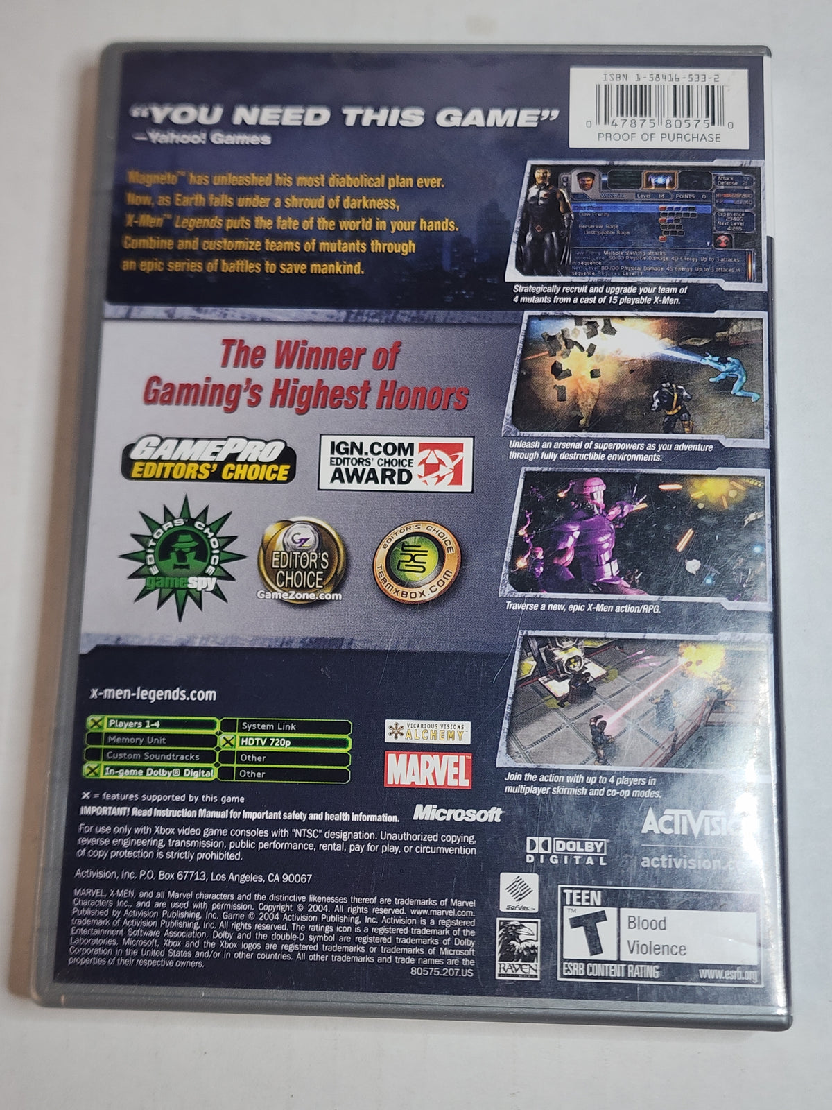 X-men Legends Platinum Hits (Xbox) (Complete In Box)